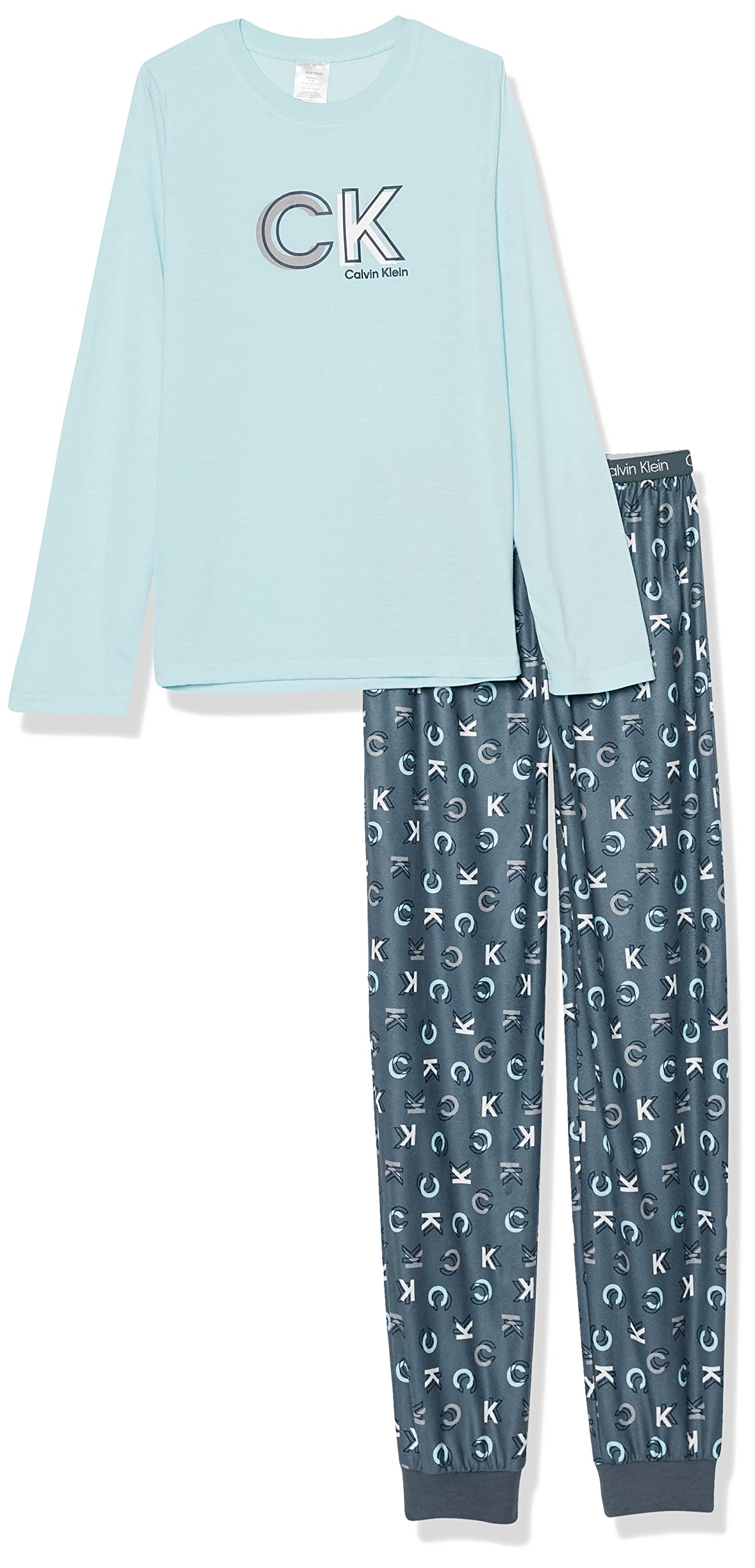 Calvin Klein Boys' Long Sleeve Tee and Plaid Jogger Pajama Set